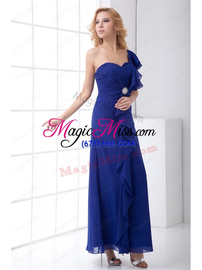 wholesale empire one shoulder chiffon blue ruching mother of the bride dresses