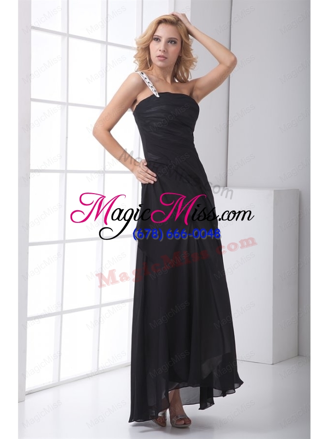 wholesale column black one shoulder chiffon ruching mother of the bride dresses