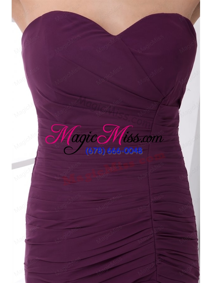 wholesale column sweetheart chiffon purple mother of the bride dresses with ruching