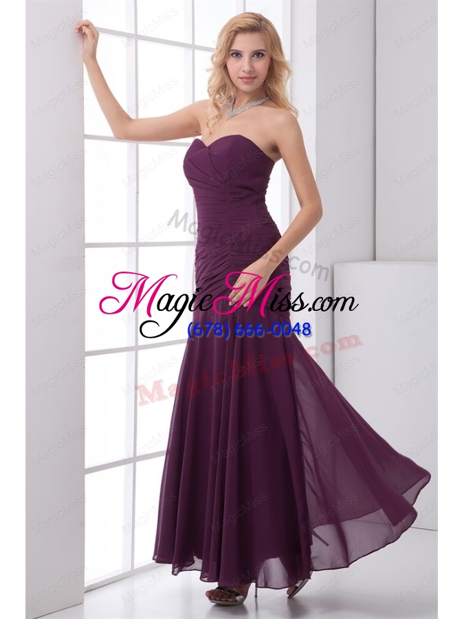 wholesale column sweetheart chiffon purple mother of the bride dresses with ruching