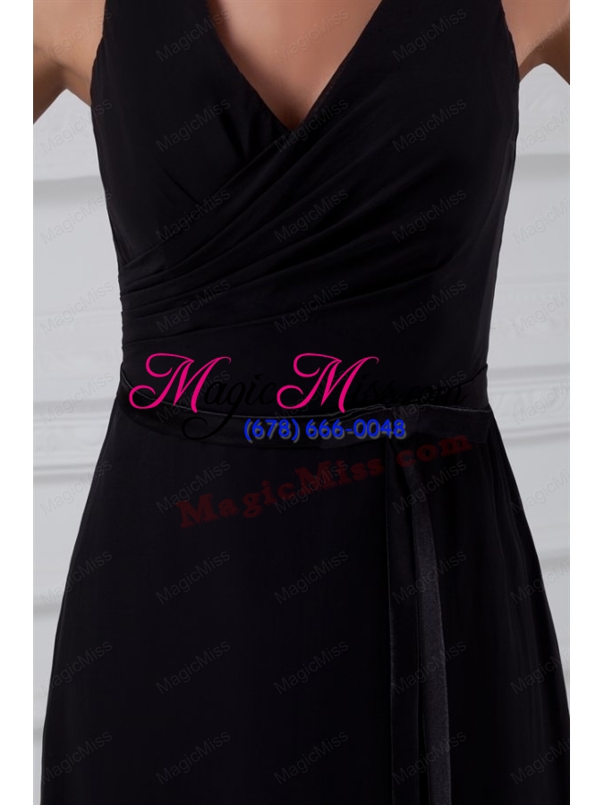 wholesale column v neck black ruching chiffon zipper up mother of the bride dresses