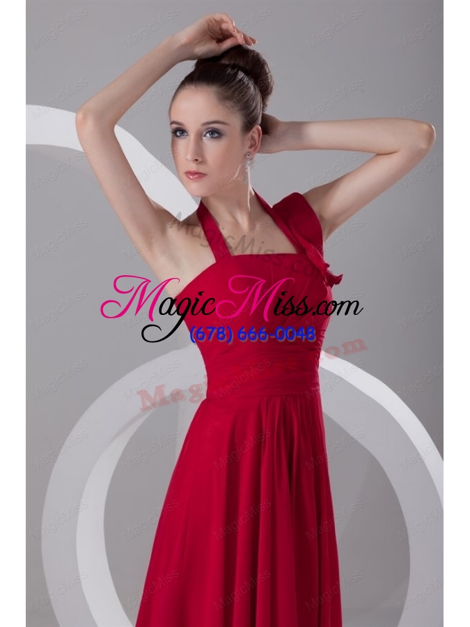 wholesale simple empire halter red  mother of the bride dresses ruching chiffon prom dress