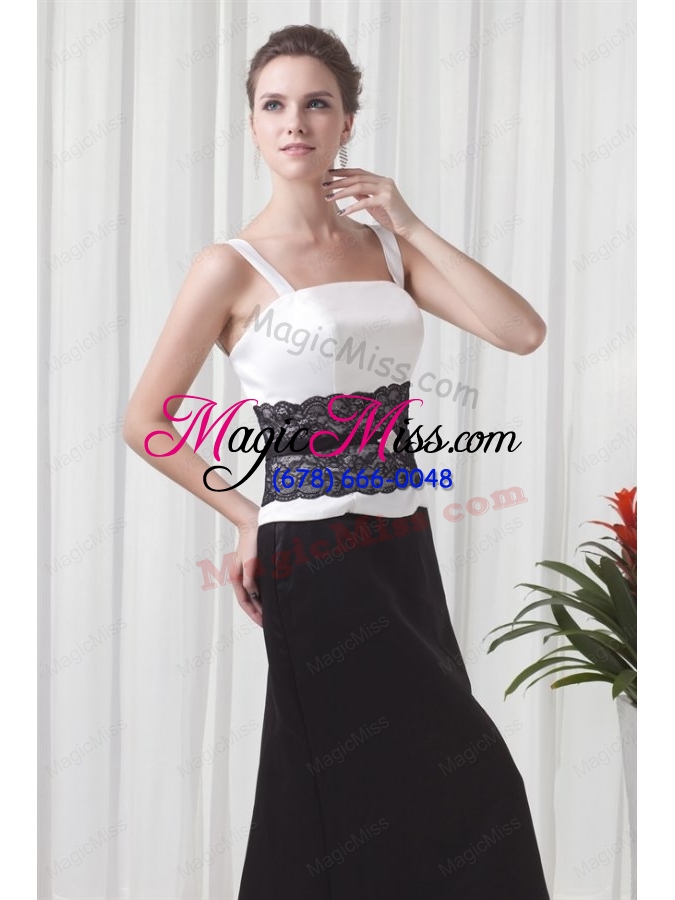 wholesale column straps floor length lace black and white mother of the bride dresses