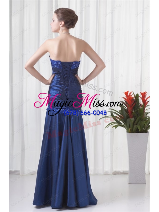 wholesale column strapless navy blue ruching mother of the bride dresses with lace up