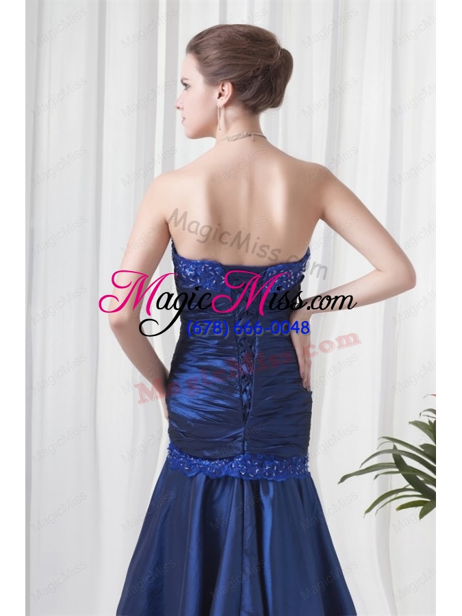 wholesale column strapless navy blue ruching mother of the bride dresses with lace up