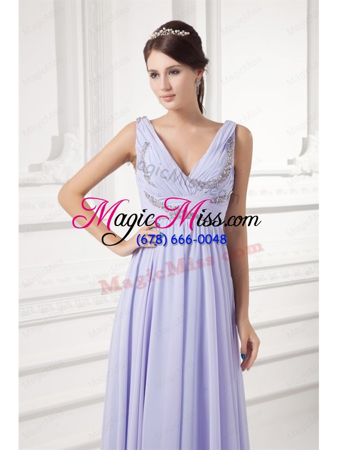 wholesale elegant empire lavender v neck long mother of the bride dresses with beading