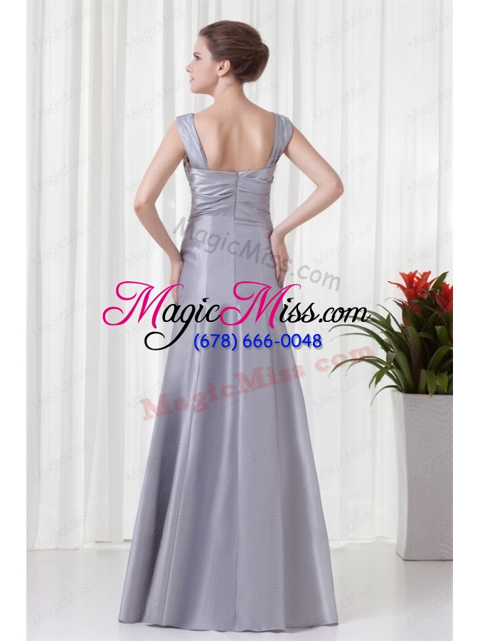 wholesale grey column straps taffeta beading and ruching mother of the bride dresses