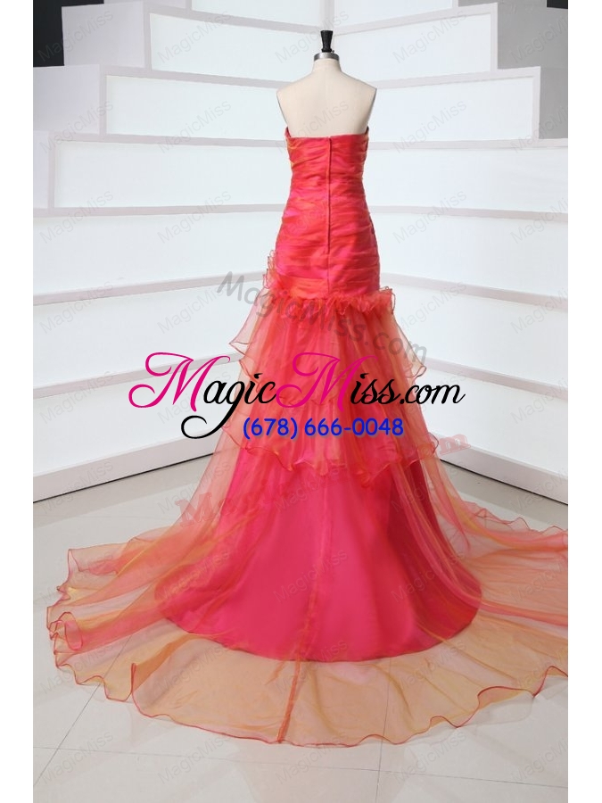 wholesale a line sweetheart red court train organza beading mother of the bride dresses