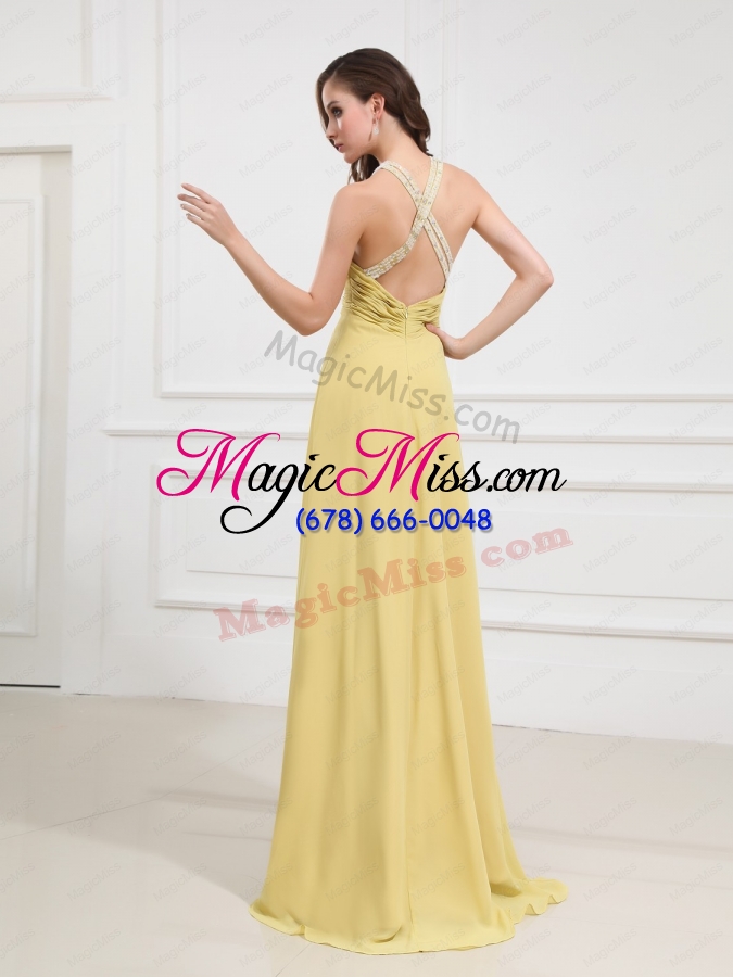 wholesale 2014 formal empire beading and ruching floor length halter top prom dress