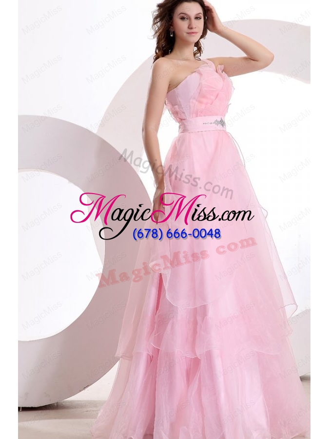 wholesale a line one shoulder 2014 organza pretty floor length beading prom dress