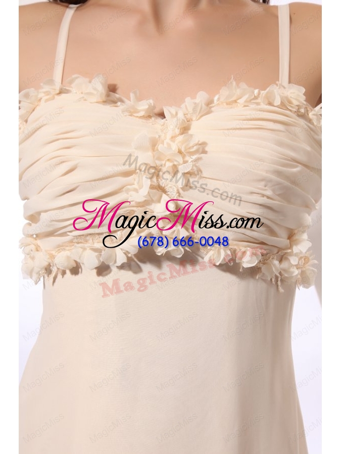 wholesale champagne straps high low empire chiffon hand made flowers prom dress