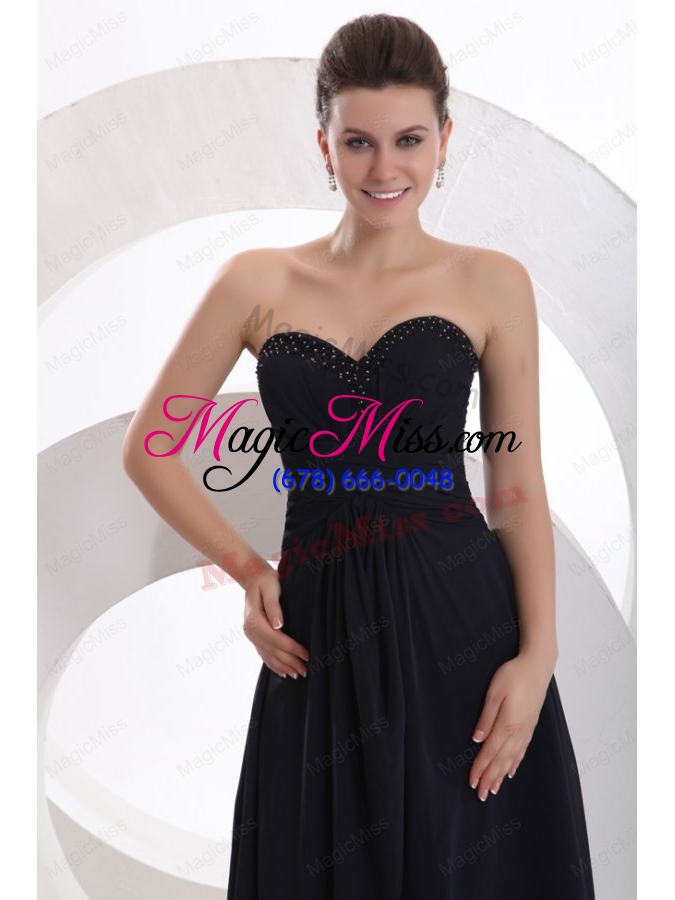 wholesale beaded decorate brust sweetheart chiffon black ankle length prom dress