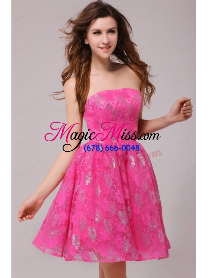 wholesale a line hot pink strapless knee length prom dress