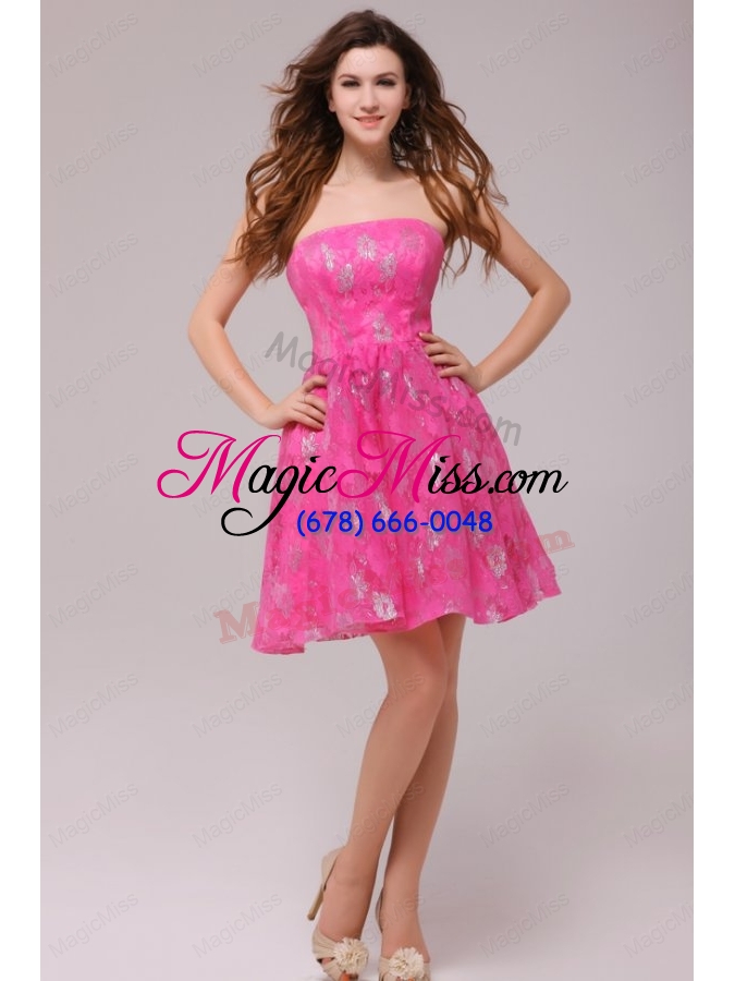 wholesale a line hot pink strapless knee length prom dress