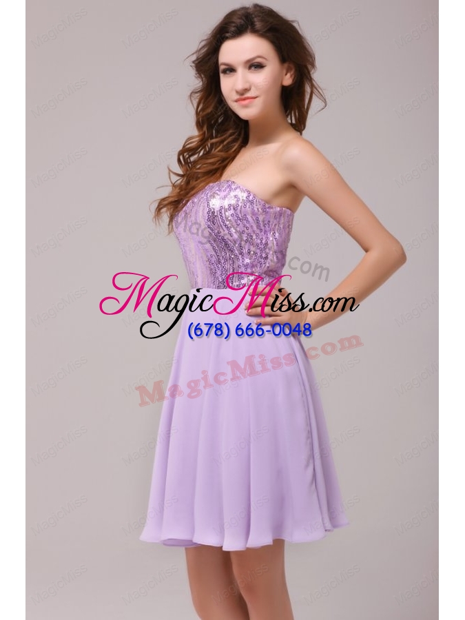 wholesale purple strapless sequins chiffon knee length prom dress