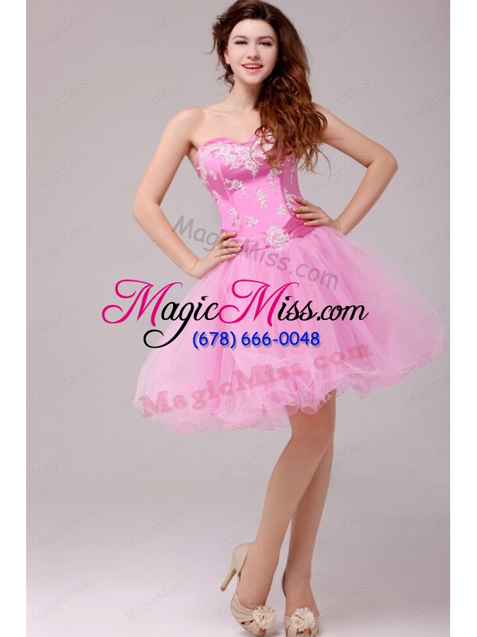 wholesale princess rose pink sweetheart appliques short prom dress
