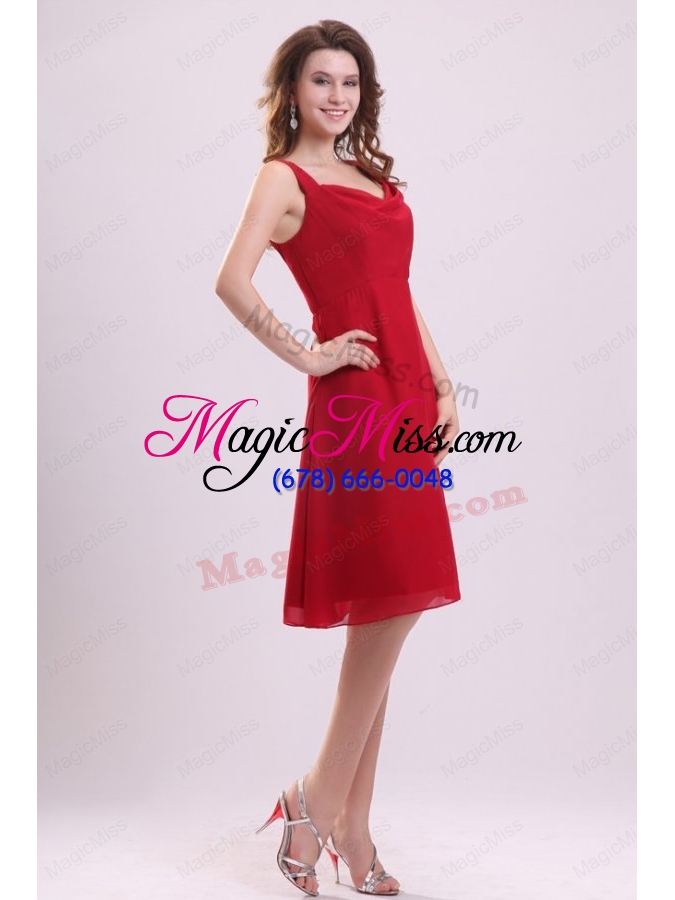 wholesale empire straps ruching chiffon knee length wine red prom dress