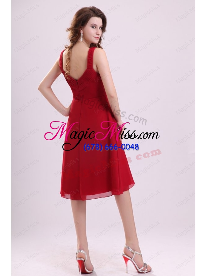 wholesale empire straps ruching chiffon knee length wine red prom dress