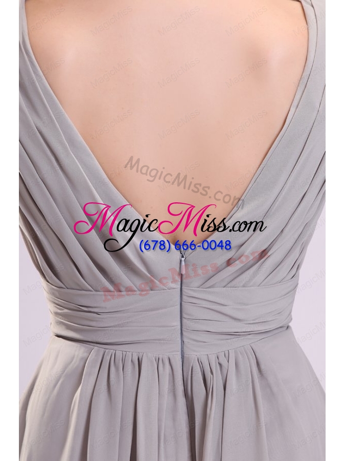 wholesale empire gray v neck ruching chiffon knee length prom dress