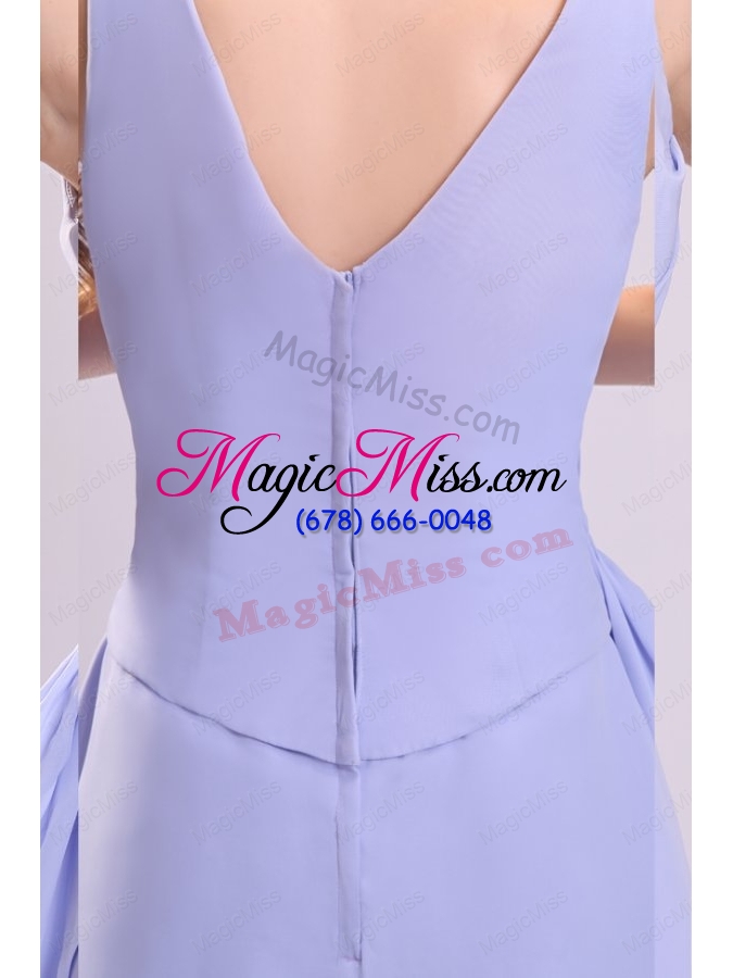 wholesale lavender chiffon prom dress with a line v neck knee length
