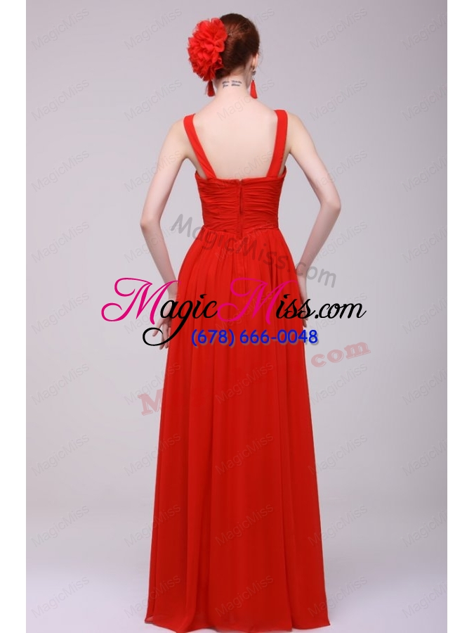 wholesale cheap straps red empire prom dress with chiffon floor length