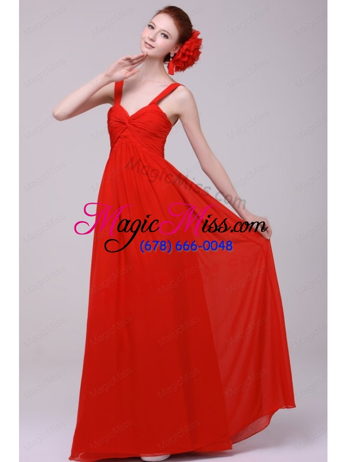 wholesale cheap straps red empire prom dress with chiffon floor length