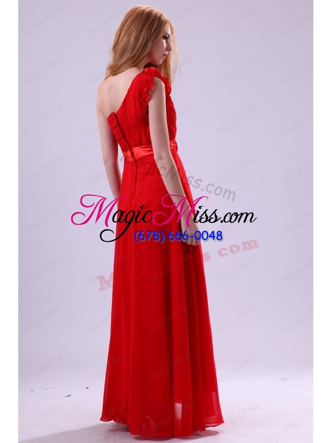 wholesale discount empire one shoulder red ruching chiffon prom dress