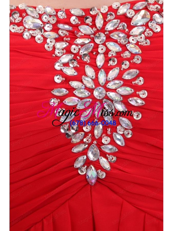 wholesale chiffon romantic empire red strapless brush train beading 2014 prom dress