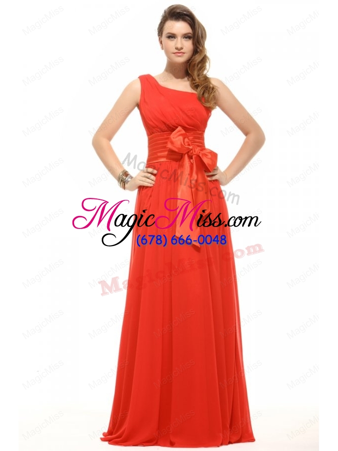 wholesale empire orange red one shoulder ruching chiffon prom dress
