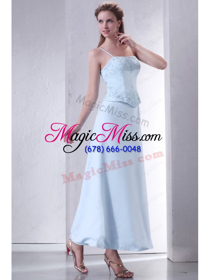 wholesale light blue empire spaghetti straps prom dress with embroidery