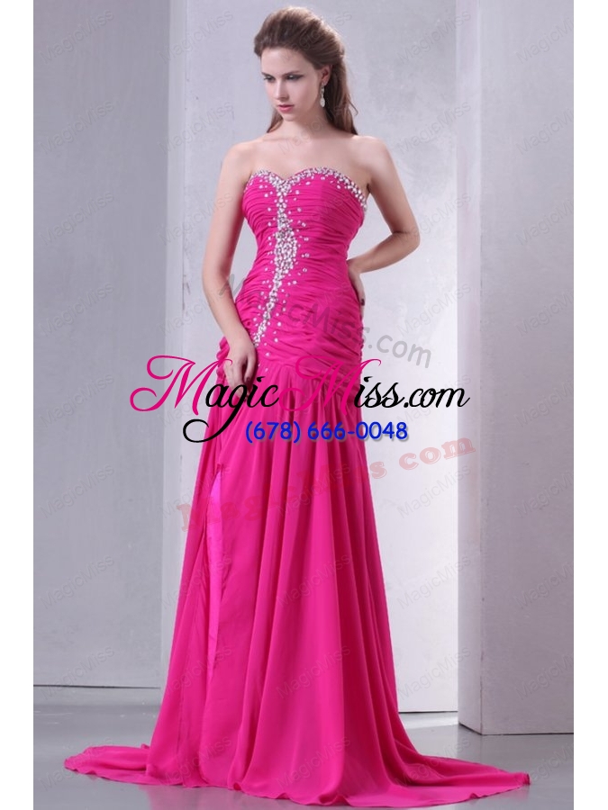 wholesale a line sweetheart beading and ruching chiffon prom dress in hot pink