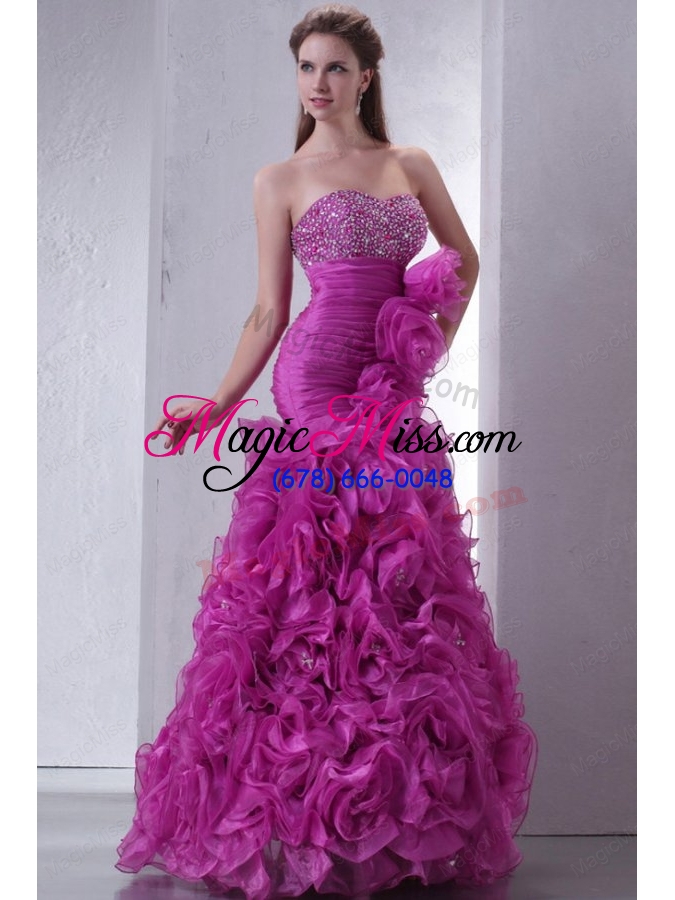 wholesale sweetheart beading and rolling flowers mermaid lilac prom dress
