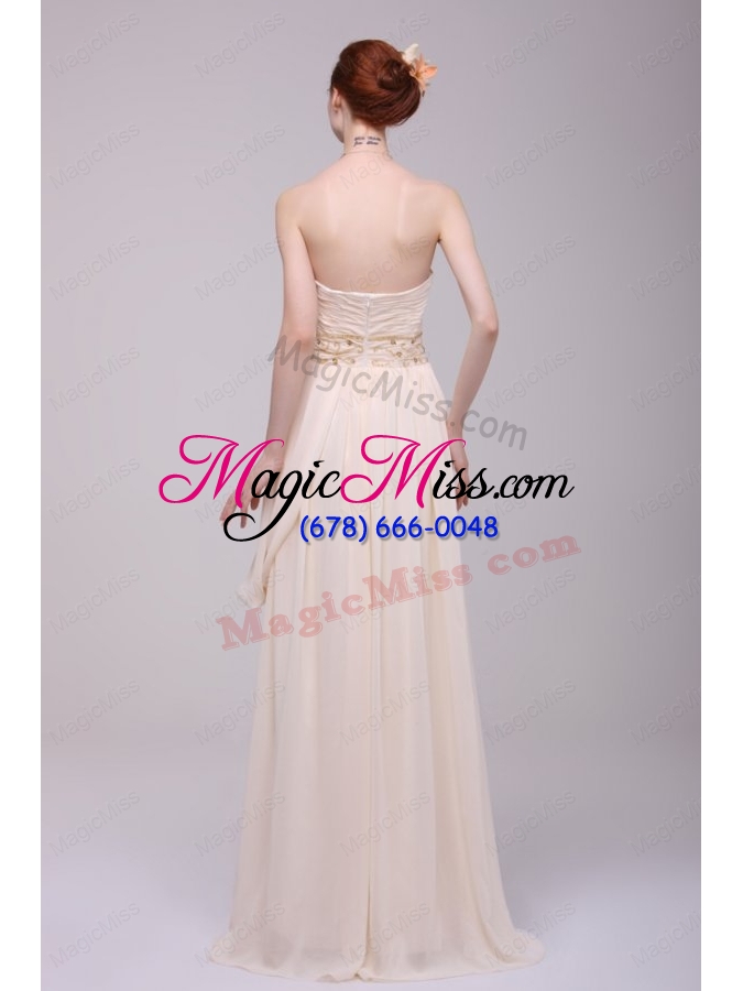 wholesale empire strapless champagne ruching chiffon floor length prom dress