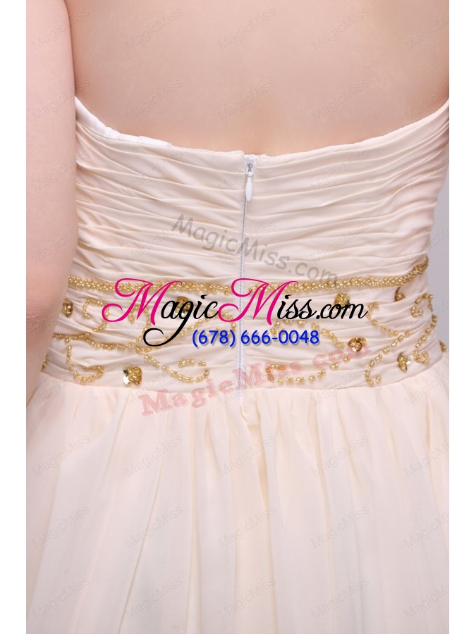 wholesale empire strapless champagne ruching chiffon floor length prom dress