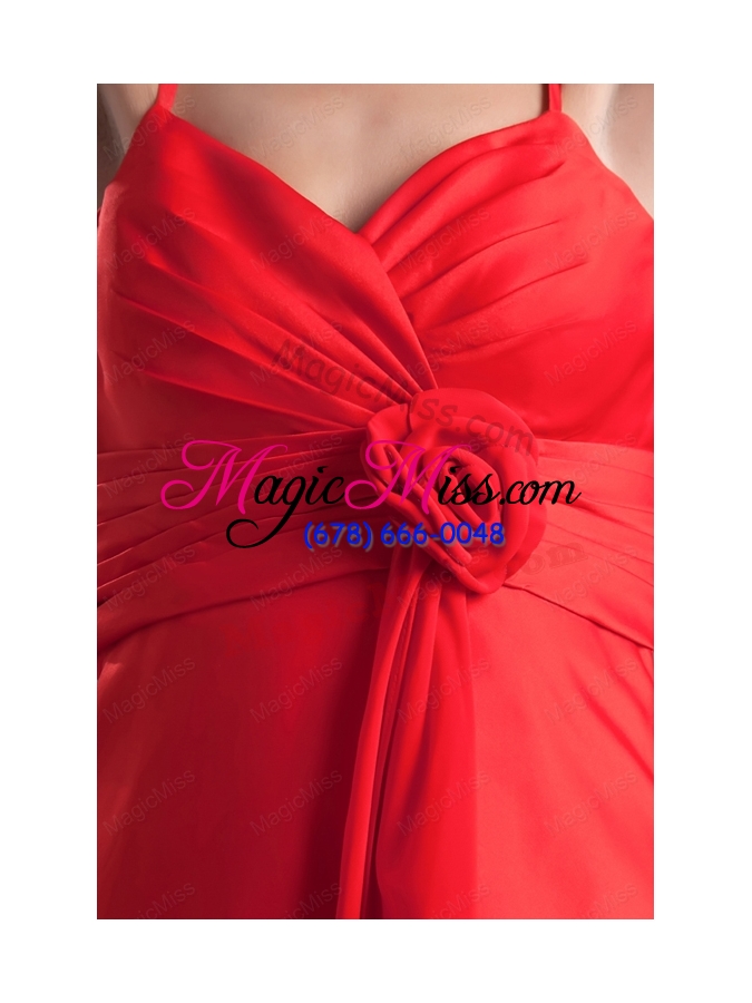 wholesale a line wine red spaghetti straps ruching hand made flower prom dress