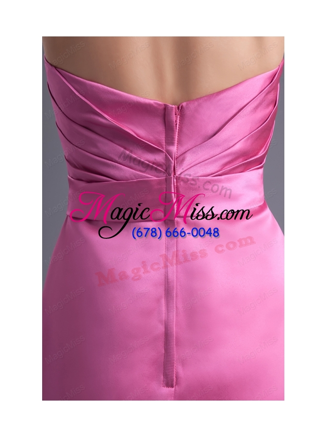 wholesale column strapless rose pink ruching taffeta mini length prom dress