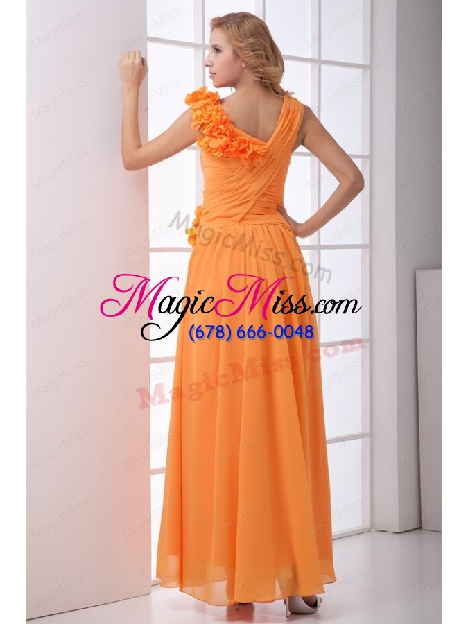 wholesale cheap empire v neck ruching ankle length orange chiffon prom dress