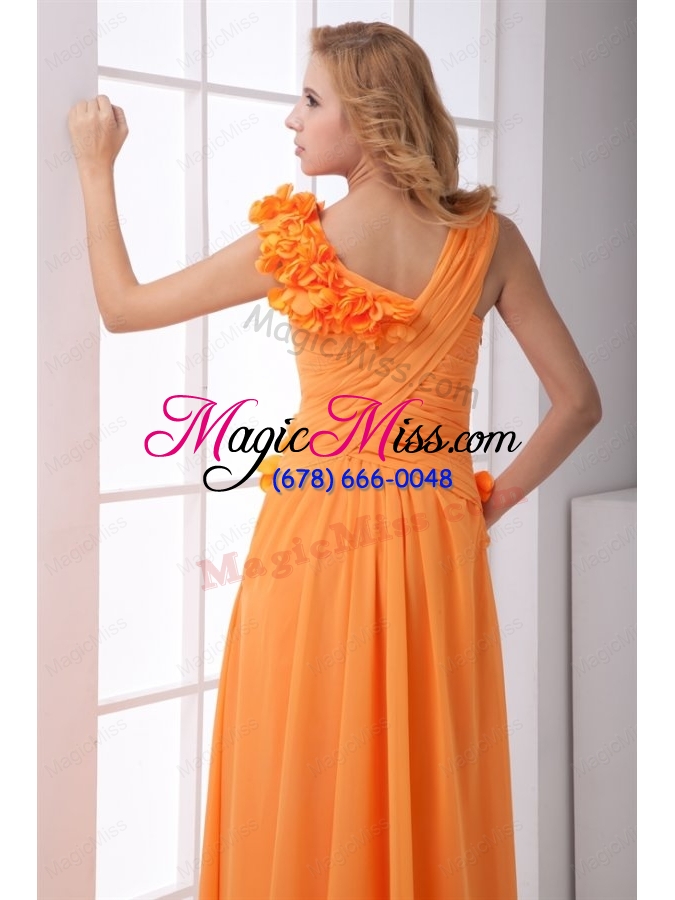 wholesale cheap empire v neck ruching ankle length orange chiffon prom dress