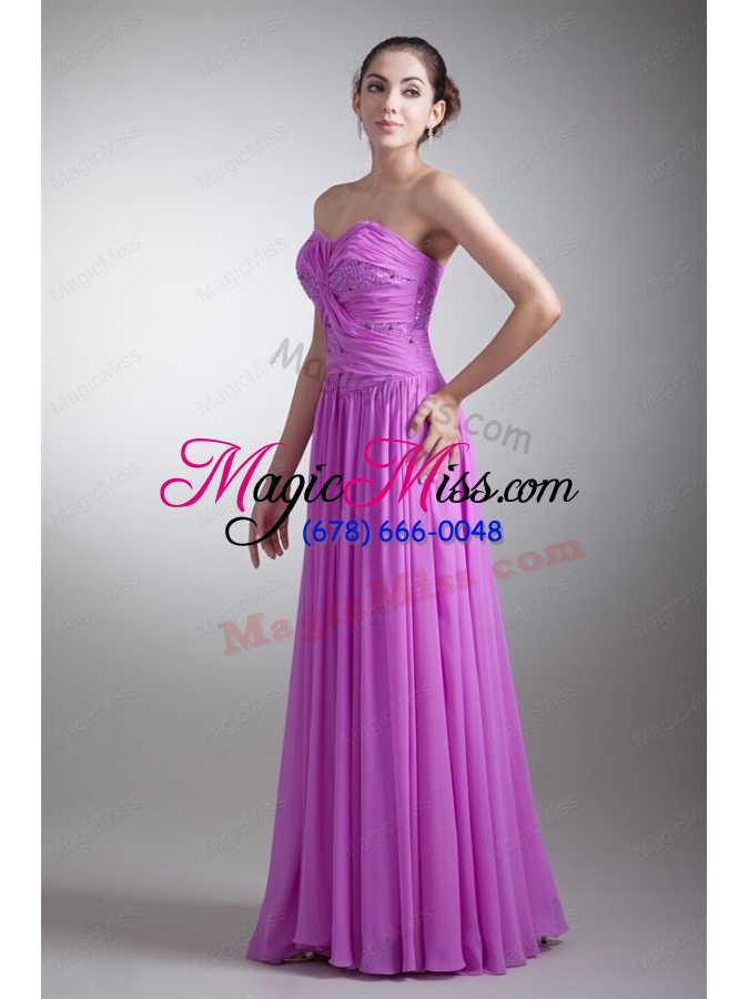 wholesale elegant empire sweetheart floor length lilac beading chiffon prom dress