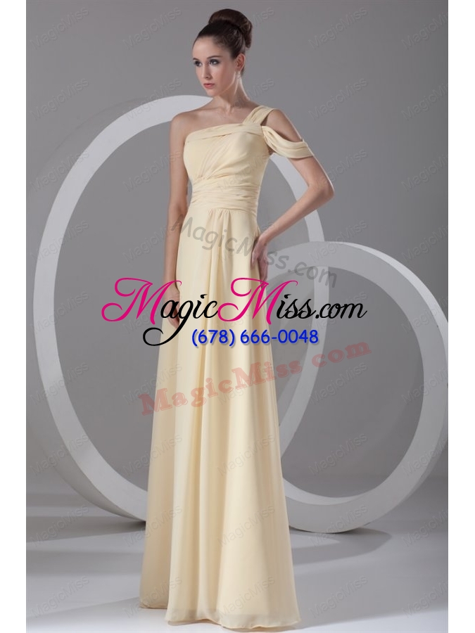 wholesale elegant empire one shoulder chiffon ruching champagne prom dress