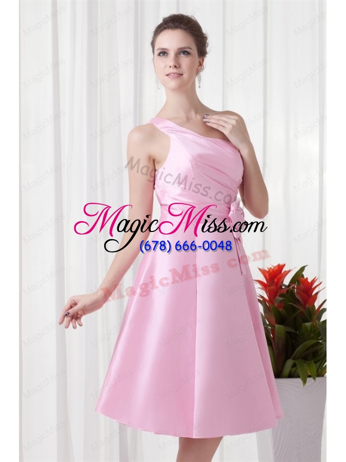 wholesale a line pink one shoulder knee length hand made flowers prom dress