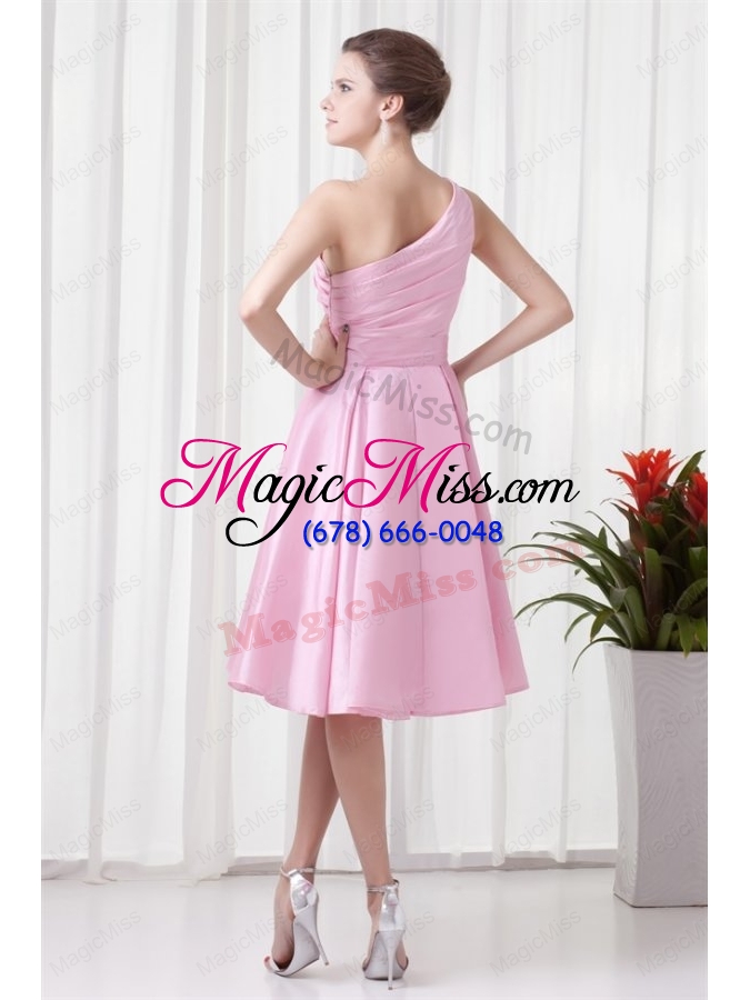 wholesale a line pink one shoulder knee length hand made flowers prom dress