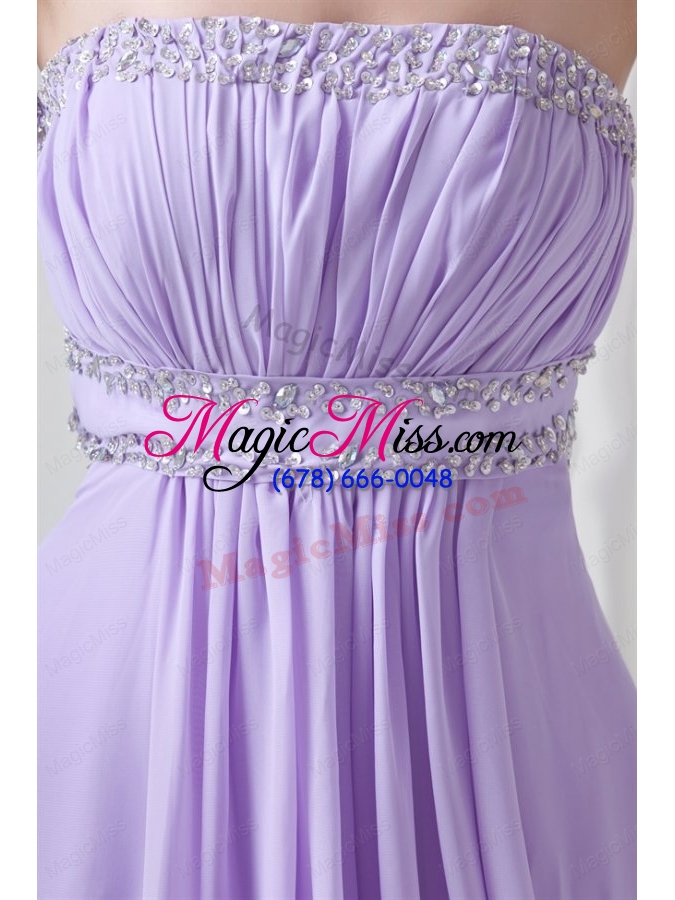 wholesale elegant empire strapless court train beading lavender prom dress with backless