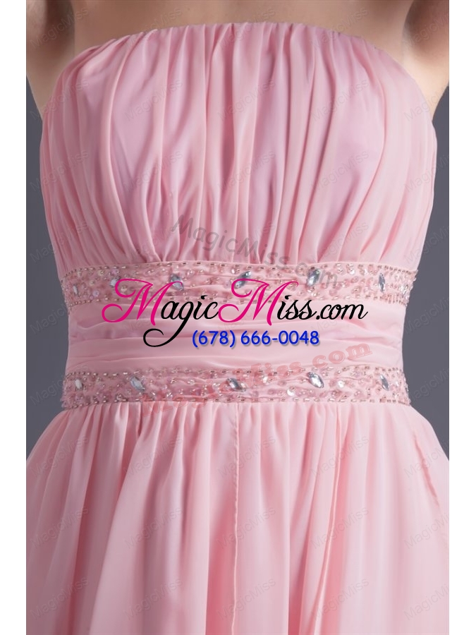 wholesale a line strapless high low pink beading chiffon prom dress
