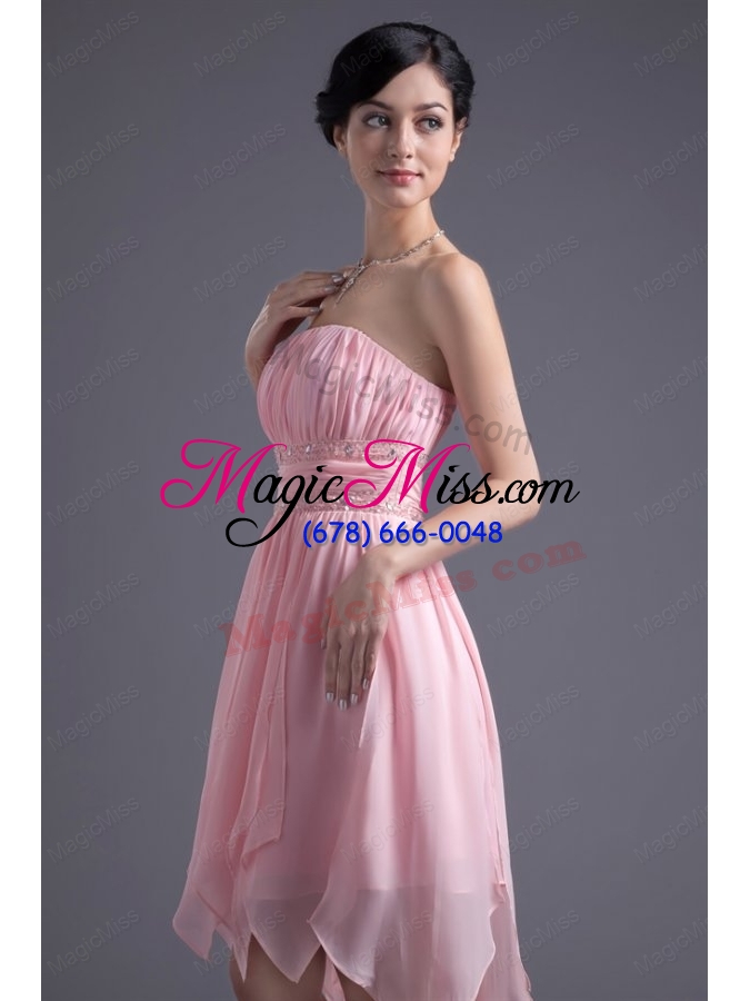 wholesale a line strapless high low pink beading chiffon prom dress