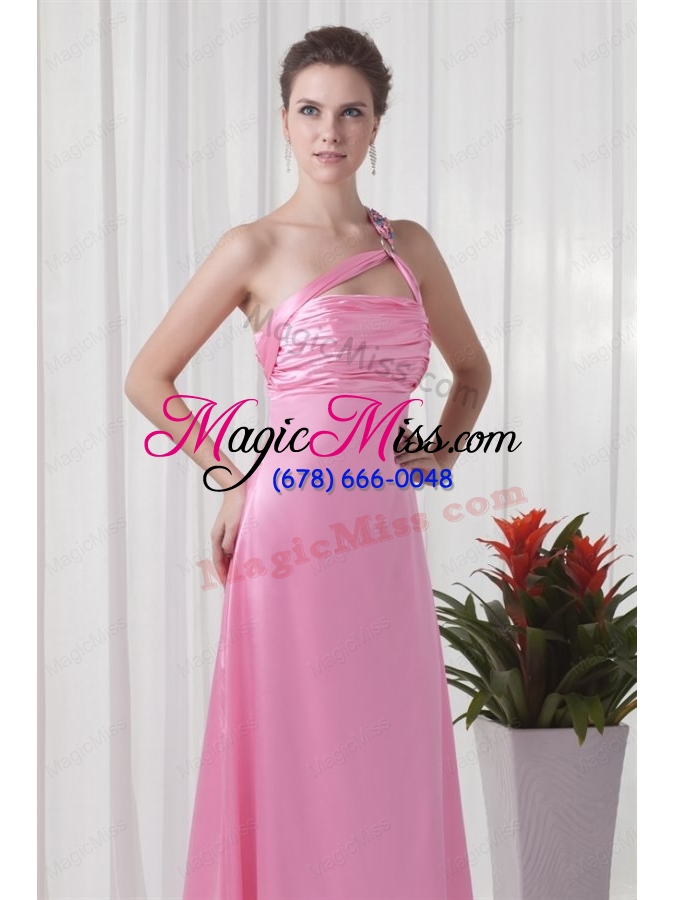 wholesale brand new column one shoulder brush train pink 2014 prom dress with criss cross