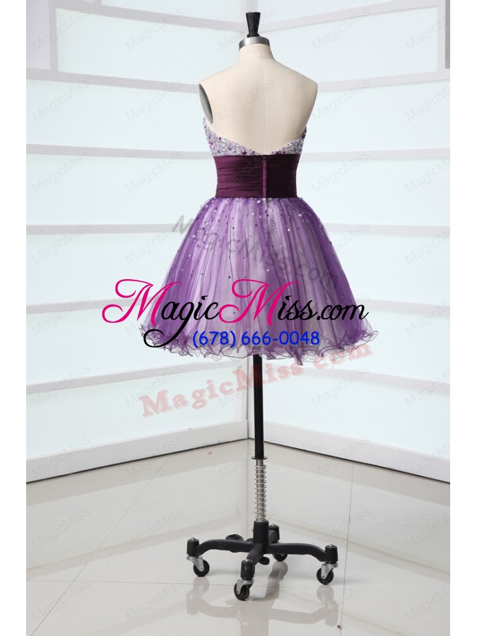 wholesale lovely a line sweetheart purple mini length beading tulle prom dress