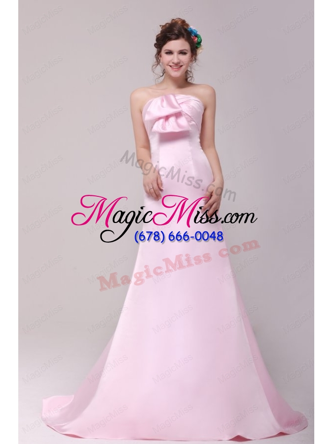 wholesale formal 2014 princess strapless bowknot brush train prom dress in pink