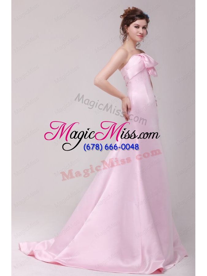 wholesale formal 2014 princess strapless bowknot brush train prom dress in pink