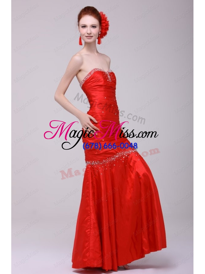 wholesale mermaid sweetheart floor length beading red prom dress with lace up